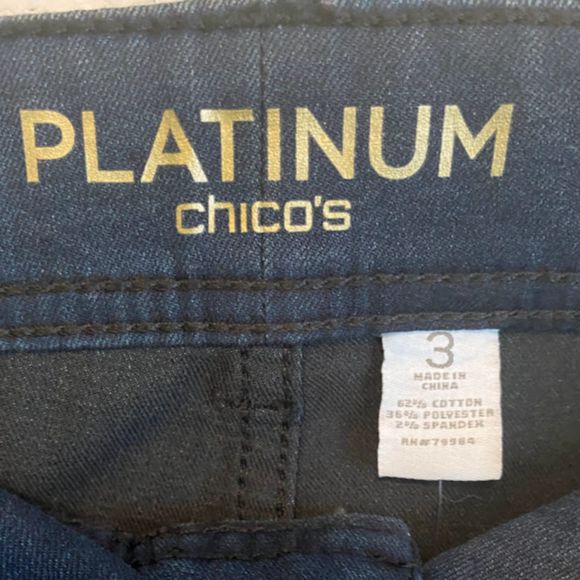 NWT Platinum Chico’s Slim Leg Pants Navy Blue Cotton Blend 3 - Picture 2 of 7
